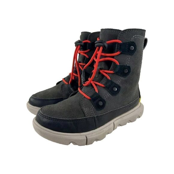 Sorel Kids Explorer Lace Waterproof Boots US 2 Jet Black Fur Winter Boot - Picture 1 of 10